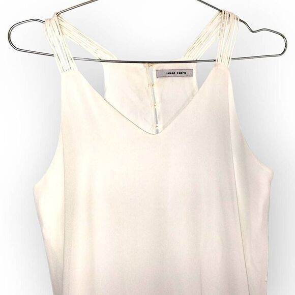 Naked Zebra Womens Dress Sz M Mini White‎ Racer Back Buttons Beachy Coastal - Picture 3 of 8
